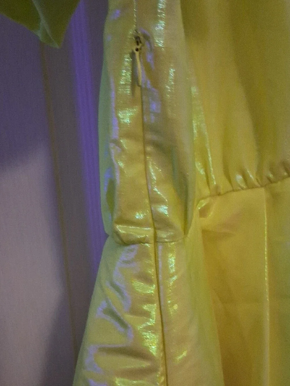 Christopher John Rogers Neon Yellow Shiny Puff Sleeve Dress
